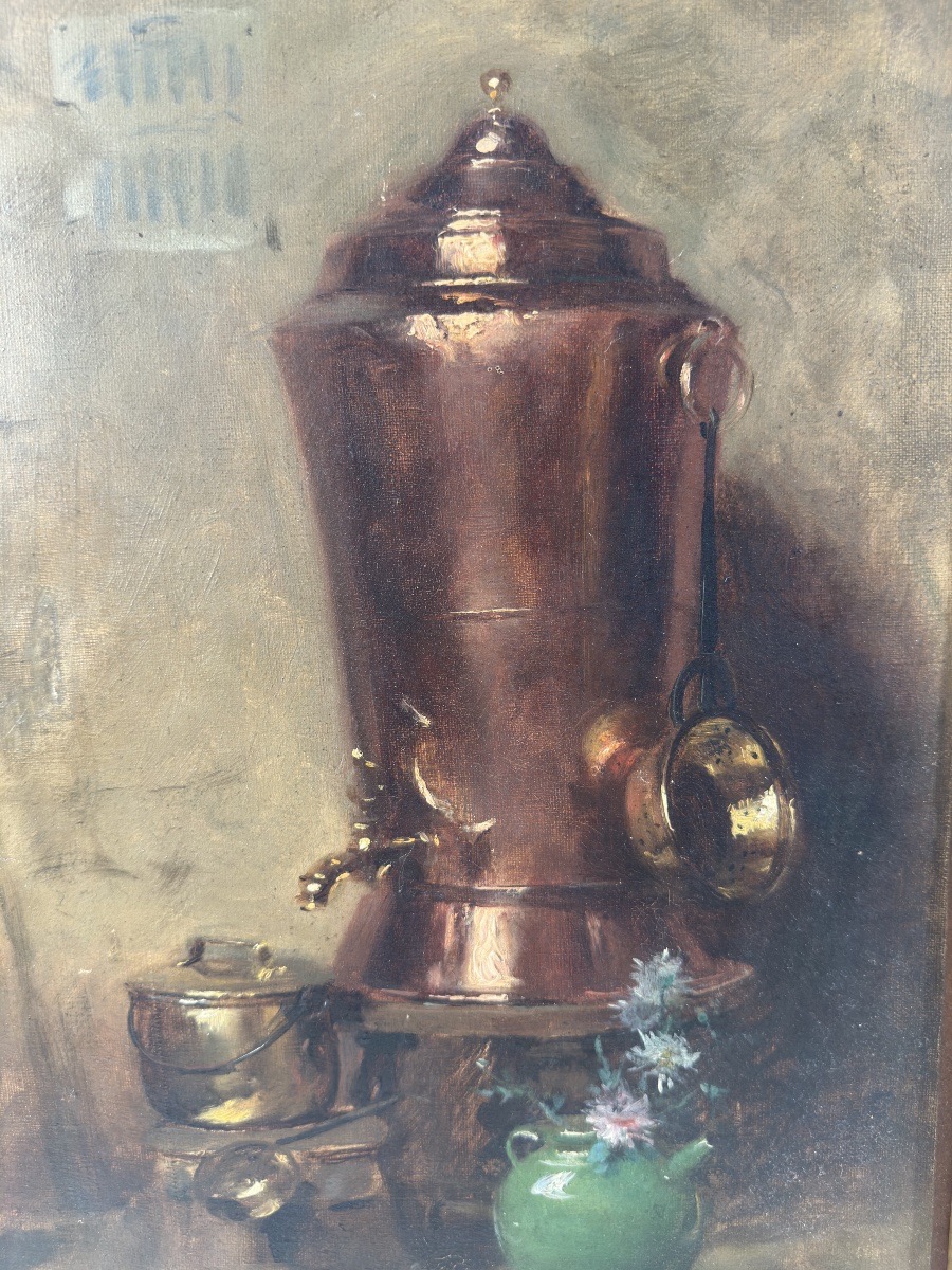 Lucienne Marie Boulanger (1868-1920) Oil On Canvas - Still Life With Samovar Boulogne-sur-mer -photo-3