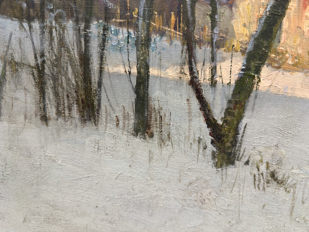 Jean Beauduin (1851-1916) Winter Landscape, Thatched Cottage In The Snow - Oil On Canvas Signed-photo-4