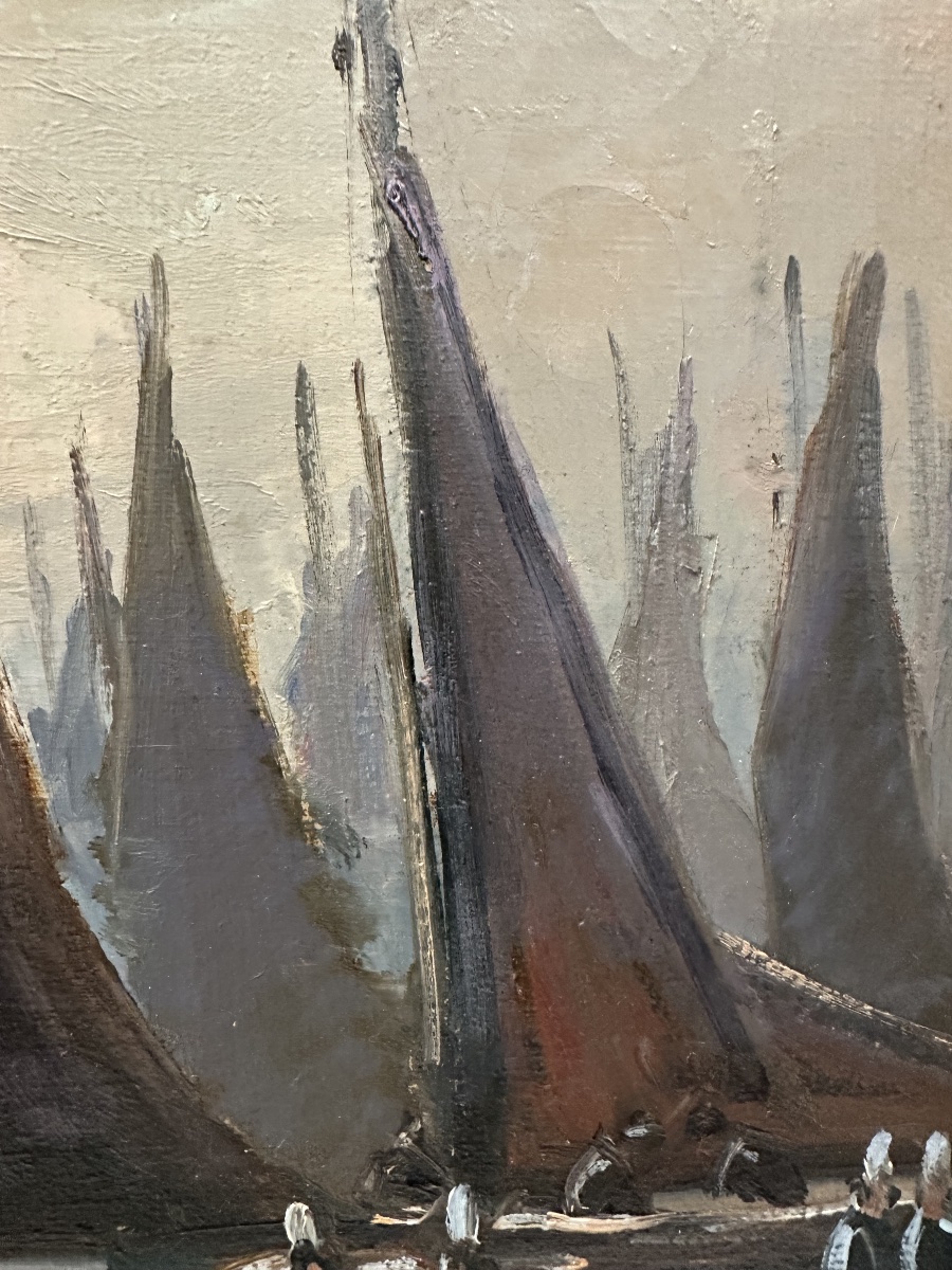 Fortuné Pirazzini (1907-2003) Oil On Canvas Night In The Port - Finistère Brittany-photo-2