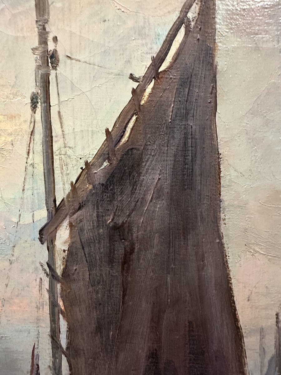 Fortuné Pirazzini (1907-2003) Oil On Canvas Night In The Port - Finistère Brittany-photo-3