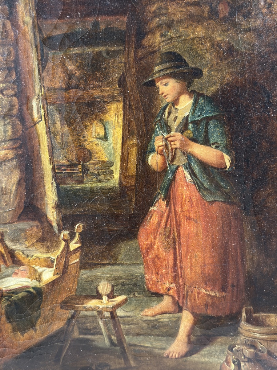 Alfred Provis (1843-1886) Oil On Canvas - Maternal Interior Scene - 1857-photo-3
