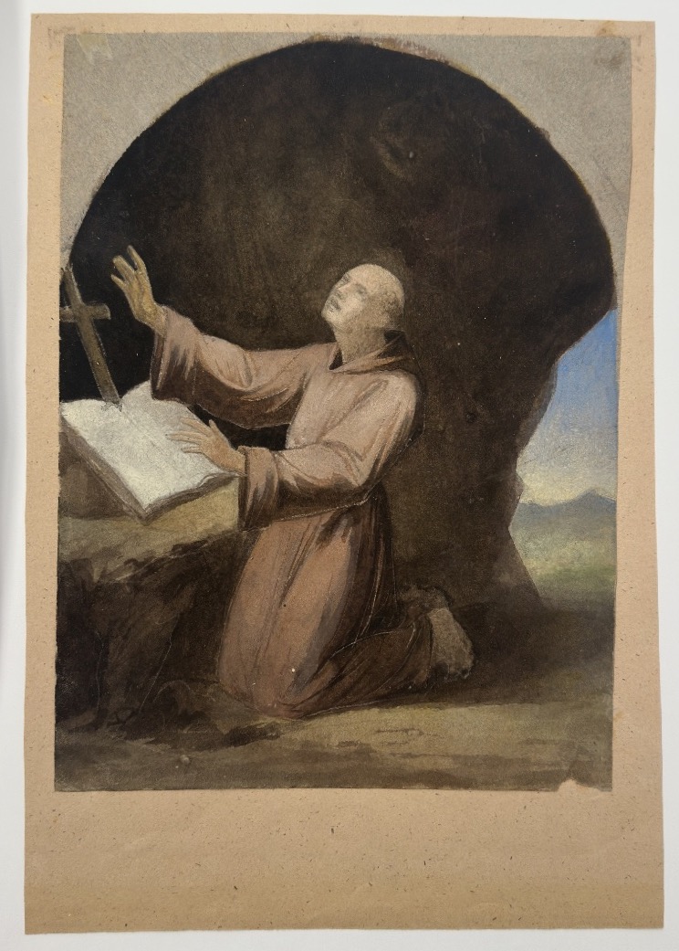 Camille Auguste Gastine (1819-1867) Saint Francis Of Assisi In Ecstasy, Gouache -photo-2