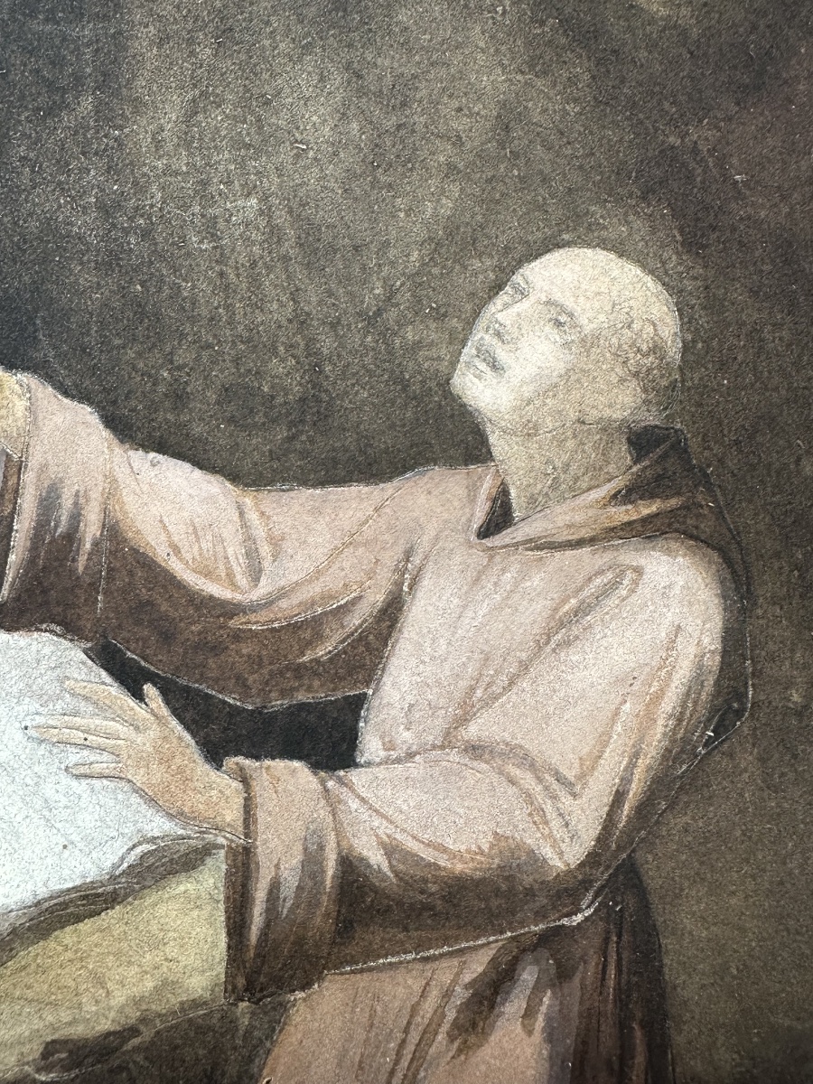 Camille Auguste Gastine (1819-1867) Saint Francis Of Assisi In Ecstasy, Gouache -photo-1