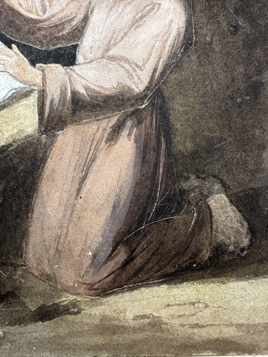 Camille Auguste Gastine (1819-1867) Saint Francis Of Assisi In Ecstasy, Gouache -photo-2