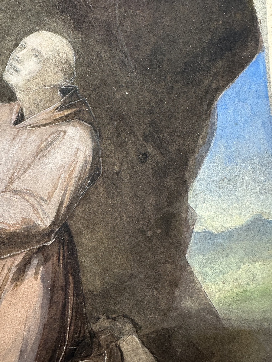 Camille Auguste Gastine (1819-1867) Saint Francis Of Assisi In Ecstasy, Gouache -photo-4