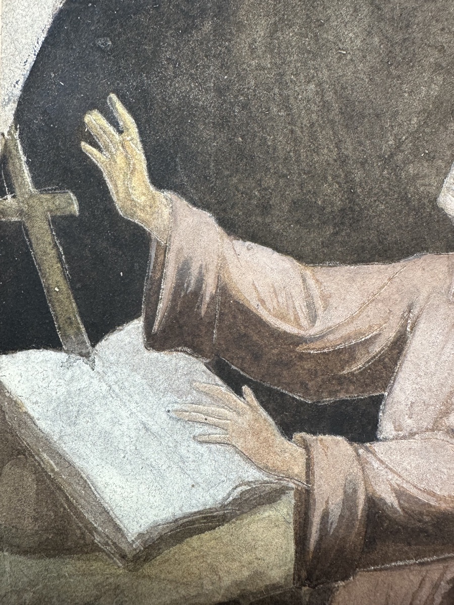 Camille Auguste Gastine (1819-1867) Saint Francis Of Assisi In Ecstasy, Gouache -photo-5