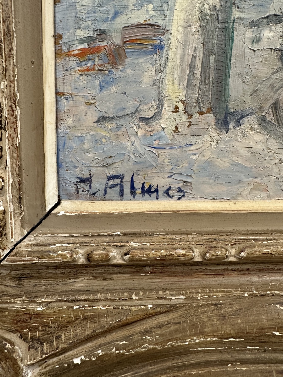 Pierre ALMES (1880-1944) Fontaine animée sur une place  / Pays Basque ? Cadre Bouche-photo-2