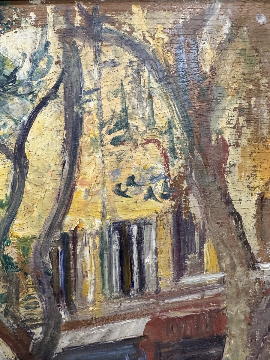 Pierre ALMES (1880-1944) Fontaine animée sur une place  / Pays Basque ? Cadre Bouche-photo-7