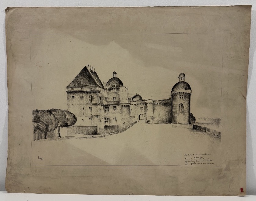 Macario VITALIS (1898-1989) — Fusain fixé , Château de Hautefort, Dordogne 1942 philippines -photo-2