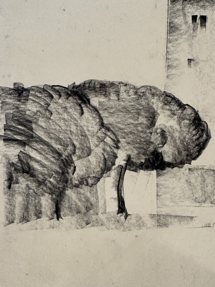 Macario VITALIS (1898-1989) — Fusain fixé , Château de Hautefort, Dordogne 1942 philippines -photo-4