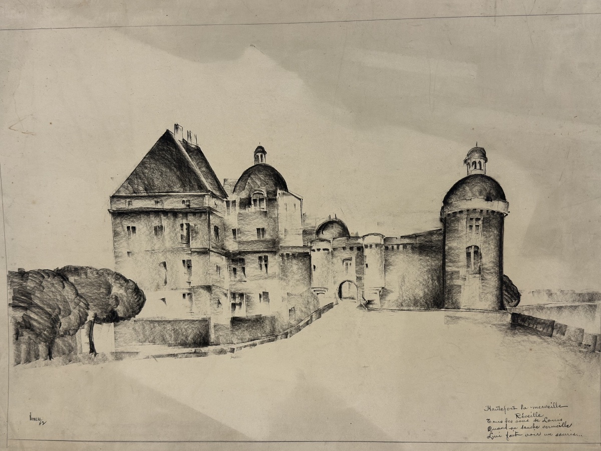 Macario VITALIS (1898-1989) — Fusain fixé , Château de Hautefort, Dordogne 1942 philippines -photo-2