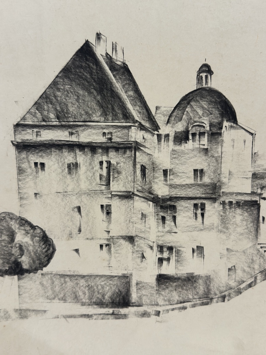 Macario VITALIS (1898-1989) — Fusain fixé , Château de Hautefort, Dordogne 1942 philippines -photo-3