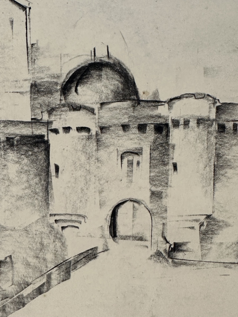Macario VITALIS (1898-1989) — Fusain fixé , Château de Hautefort, Dordogne 1942 philippines -photo-4