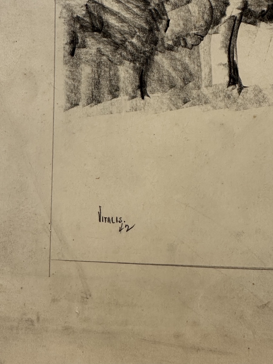 Macario VITALIS (1898-1989) — Fusain fixé , Château de Hautefort, Dordogne 1942 philippines -photo-1