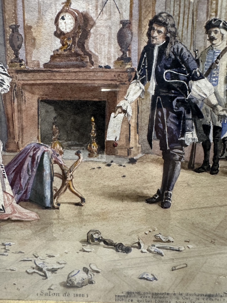 Watercolor/gouache, 19th Century. Aristocratic Genre Scene After Jules Girardet, Signed H. Biss-photo-5