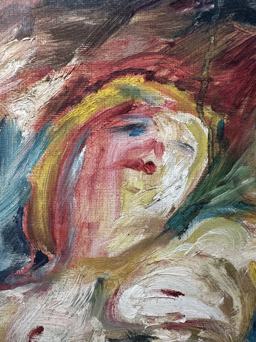 ÉCOLE DE PARIS  XXe  Huile sur toile : Deux femmes dans un paysage expressioniste fauviste-photo-1