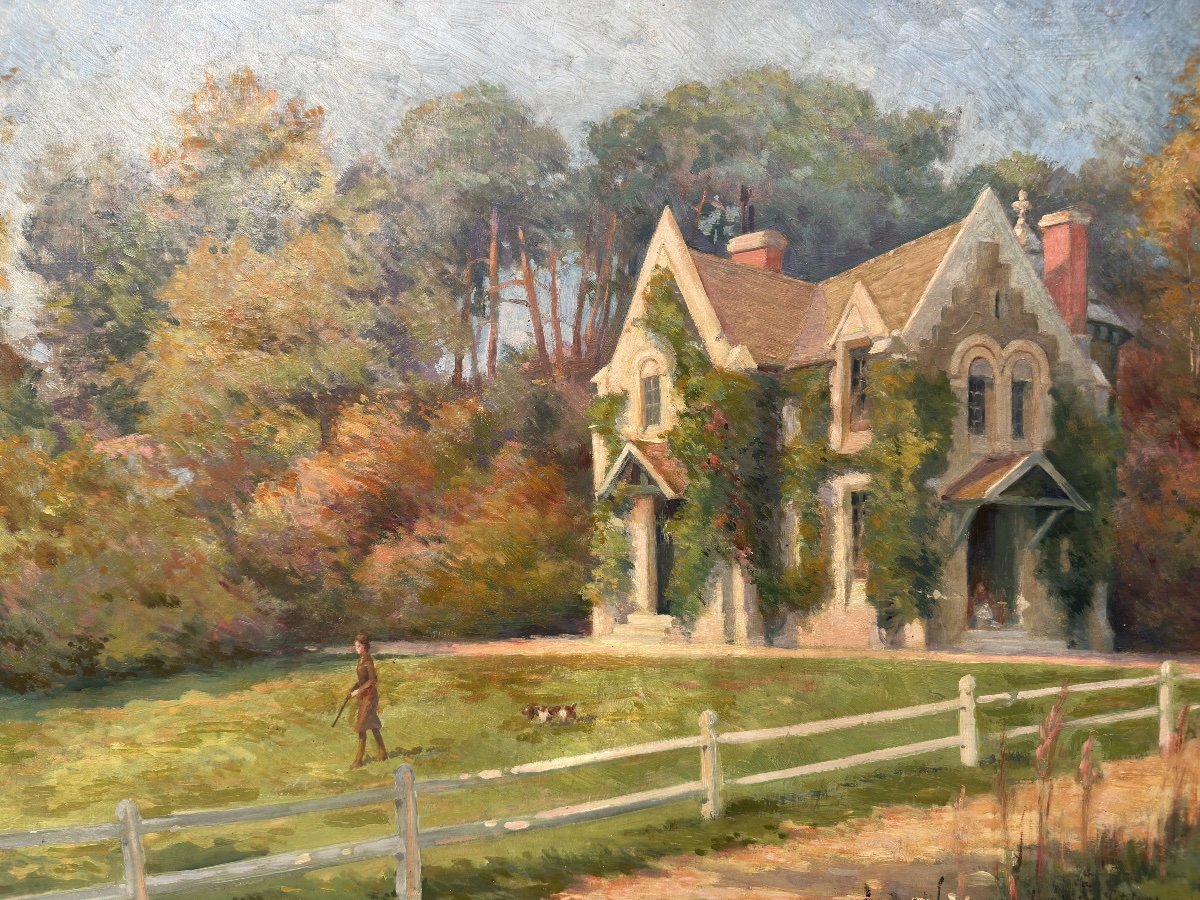 Maurice MILLIÈRE (1871–1946) Gentilhommière dans un parc , dédicace à Victor Petitpas LA CHASSE