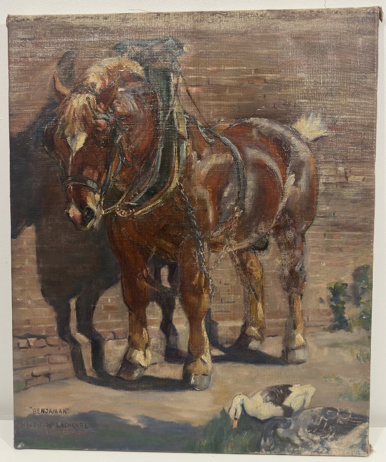 Alice KINGHAM-LACHEVRE (1888-?) Benjamain toile exposée au salon violet École Américaine Cheval