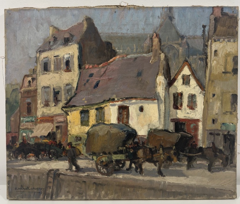 Emmanuel Marcel-Laurent (1892-1948)  Marché à Quimper Bretagne / groupe de Concarneau