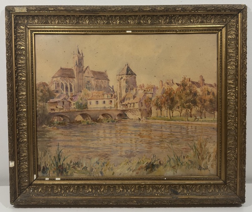 Alphonse Birck (1859-1942) Moret-sur-loing Cathedral - Watercolor-photo-2