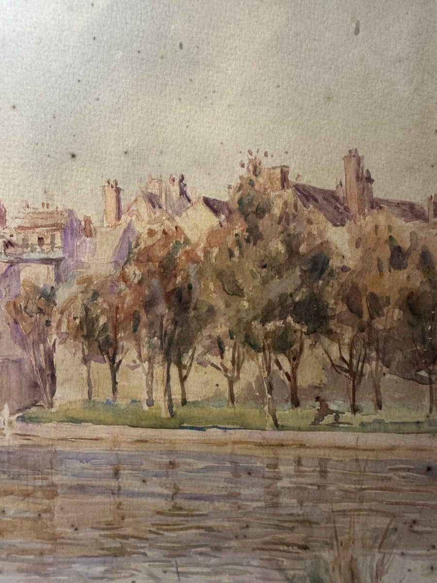 Alphonse Birck (1859-1942) Moret-sur-loing Cathedral - Watercolor-photo-2