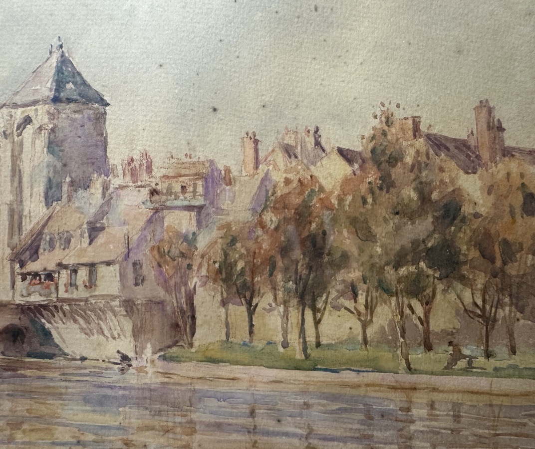 Alphonse Birck (1859-1942) Moret-sur-loing Cathedral - Watercolor-photo-3