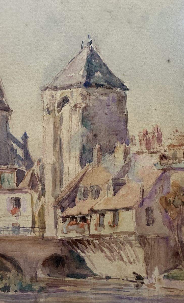 Alphonse Birck (1859-1942) Moret-sur-loing Cathedral - Watercolor-photo-4