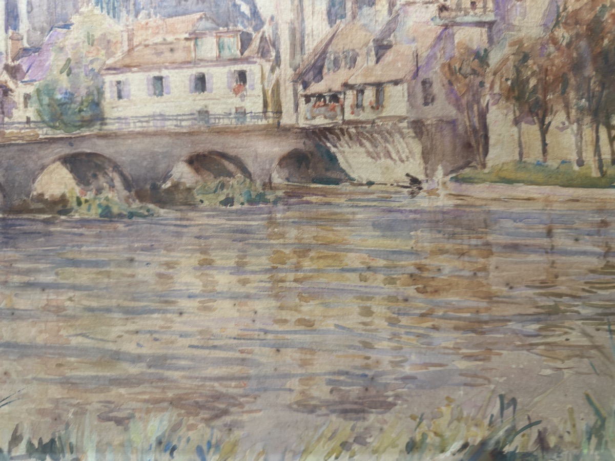Alphonse Birck (1859-1942) Moret-sur-loing Cathedral - Watercolor-photo-8