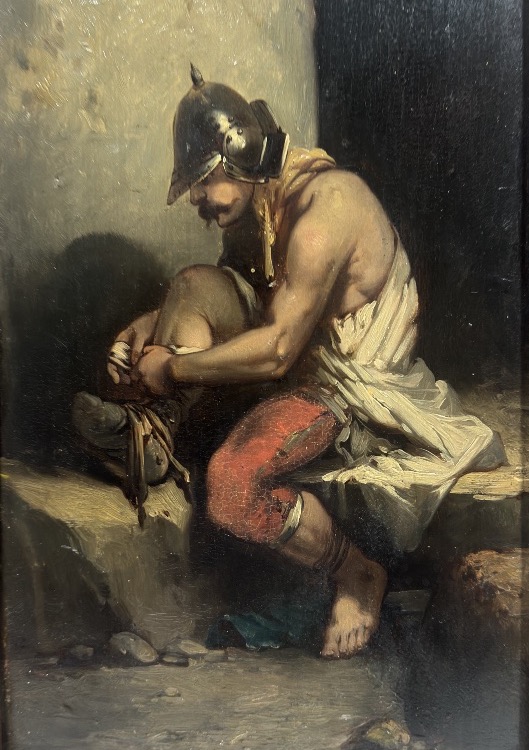 École française du XIX ème Gladiateur assis laçant sa jambière s. Jean-Léon GÉRÔME (1824-1904) 