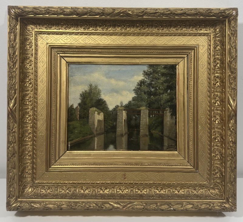 Marie-Alexandrine Mathieu (1838-1908)  Vue présumée de la nièvre Bourgogne  Huile 1883-photo-2