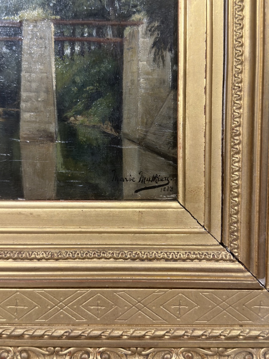 Marie-Alexandrine Mathieu (1838-1908)  Vue présumée de la nièvre Bourgogne  Huile 1883-photo-3