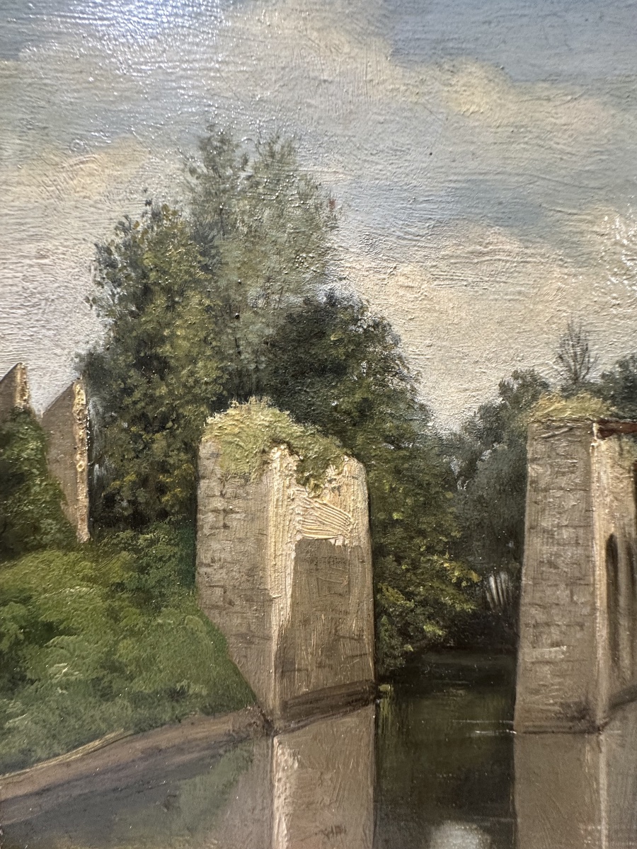Marie-Alexandrine Mathieu (1838-1908)  Vue présumée de la nièvre Bourgogne  Huile 1883-photo-2