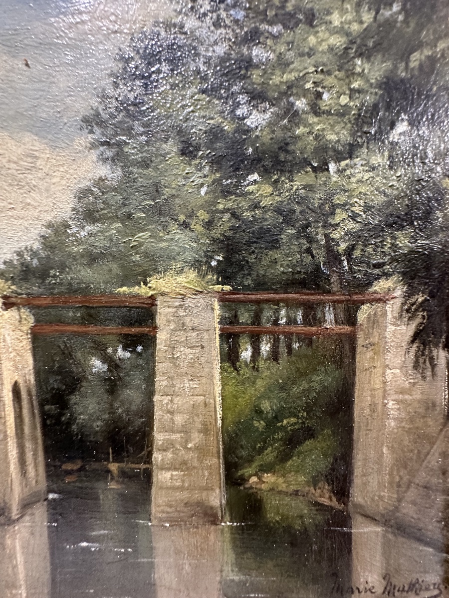 Marie-Alexandrine Mathieu (1838-1908)  Vue présumée de la nièvre Bourgogne  Huile 1883-photo-5