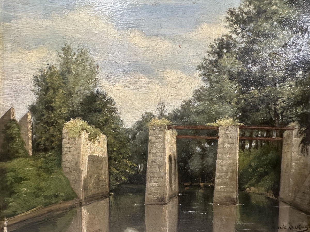 Marie-Alexandrine Mathieu (1838-1908)  Vue présumée de la nièvre Bourgogne  Huile 1883