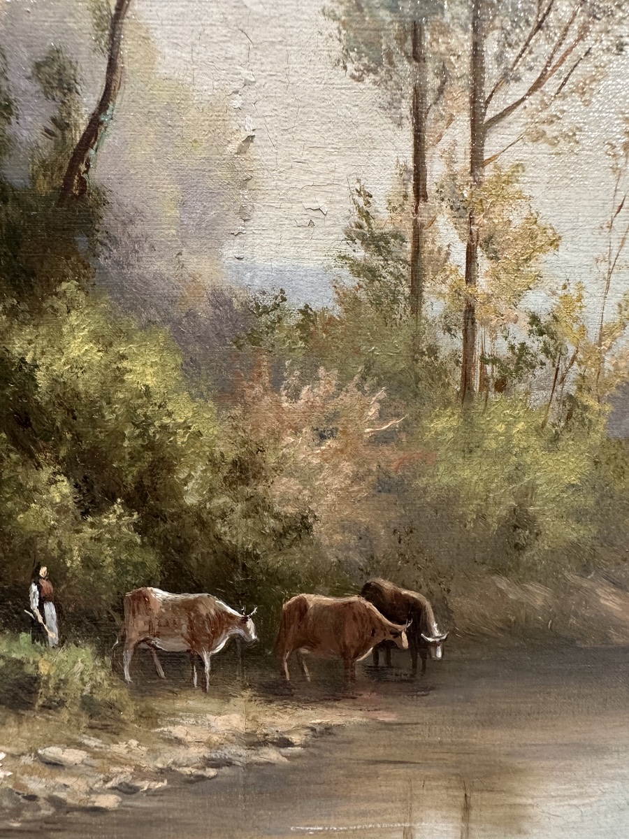 Alice GIFFARD DE LA RIVE (XIXe siècle) Paysage animé région du lac Léman et du Mont-Blanc-photo-3