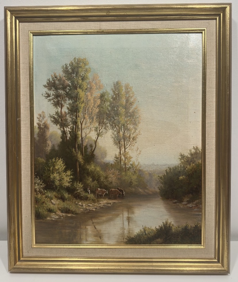 Alice GIFFARD DE LA RIVE (XIXe siècle) Paysage animé région du lac Léman et du Mont-Blanc