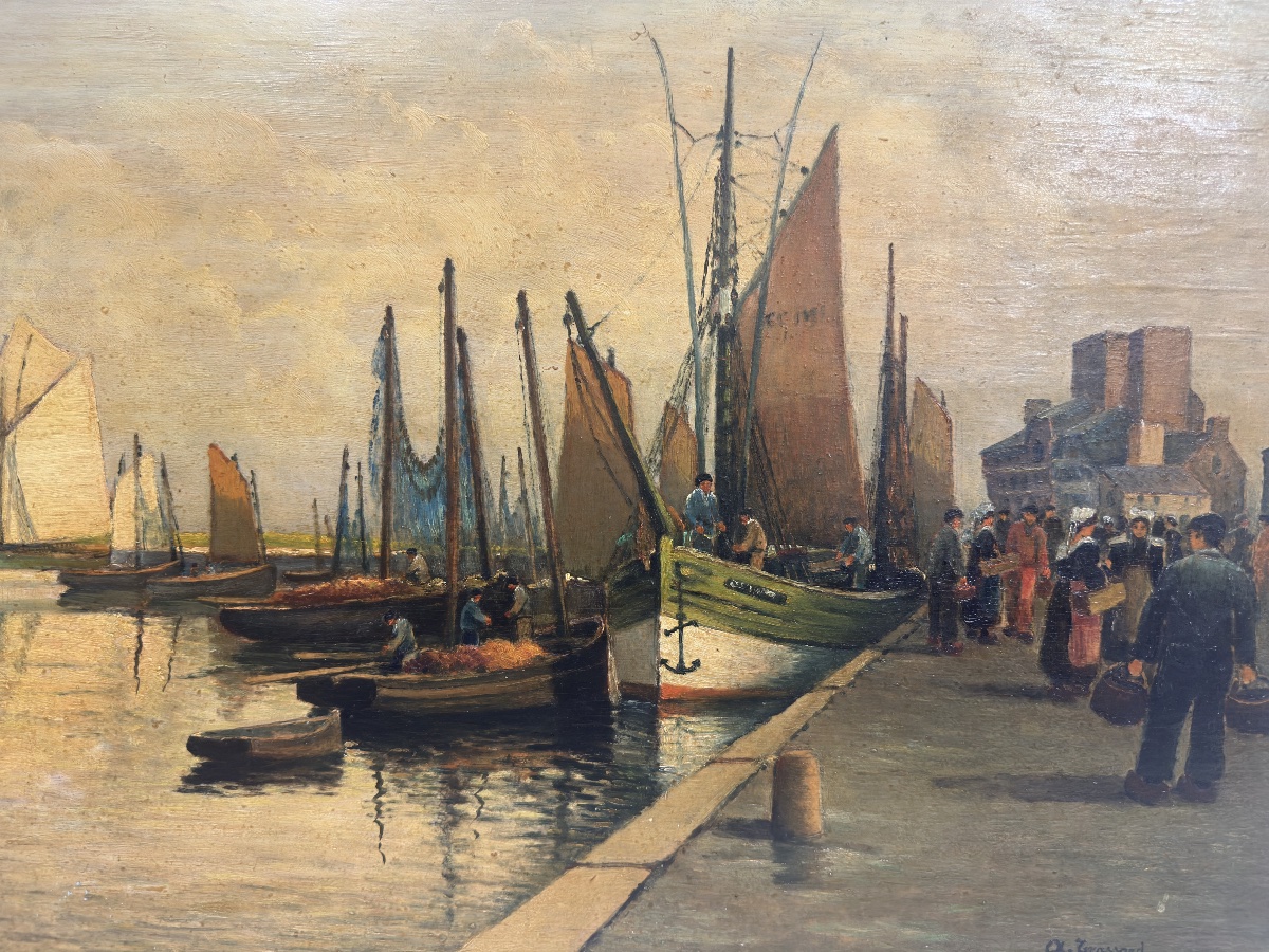 A. Trassard (XXe)  Retour De Pêche au port De Concarneau  BRETAGNE 