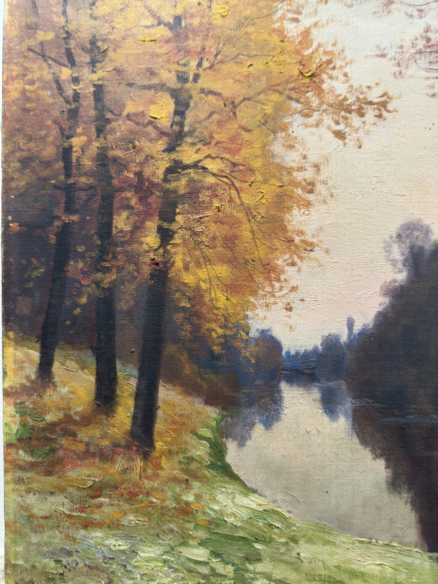 Mary Renard (1849-1925) - Autumn River, Normandy - Oil, 1918-photo-5