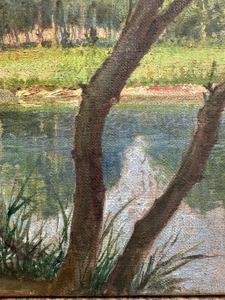  Fauconnier (19 / 20th Century) River Landscape With A Boat Oil On Canvas.french Landscape-photo-4