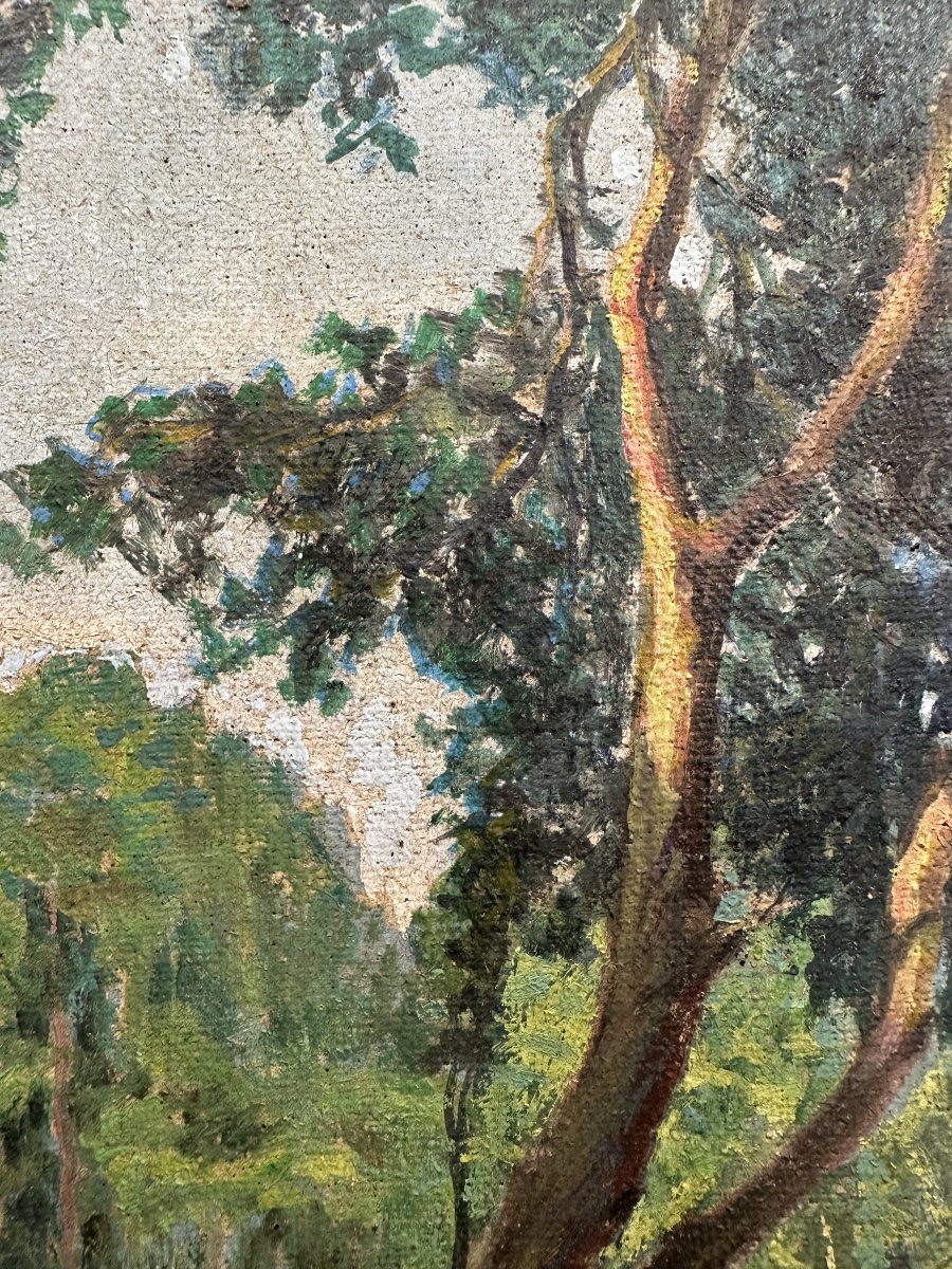  Fauconnier (19 / 20th Century) River Landscape With A Boat Oil On Canvas.french Landscape-photo-1