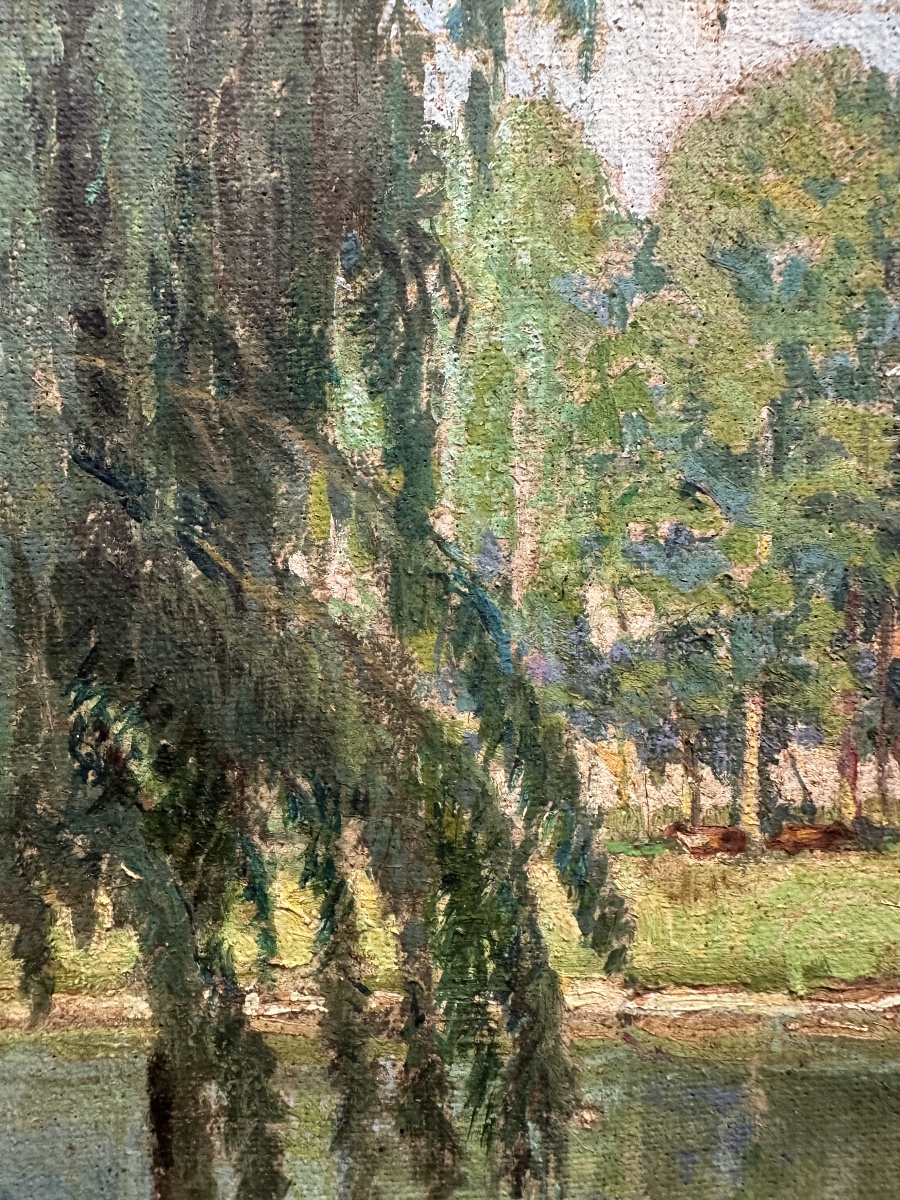  Fauconnier (19 / 20th Century) River Landscape With A Boat Oil On Canvas.french Landscape-photo-5