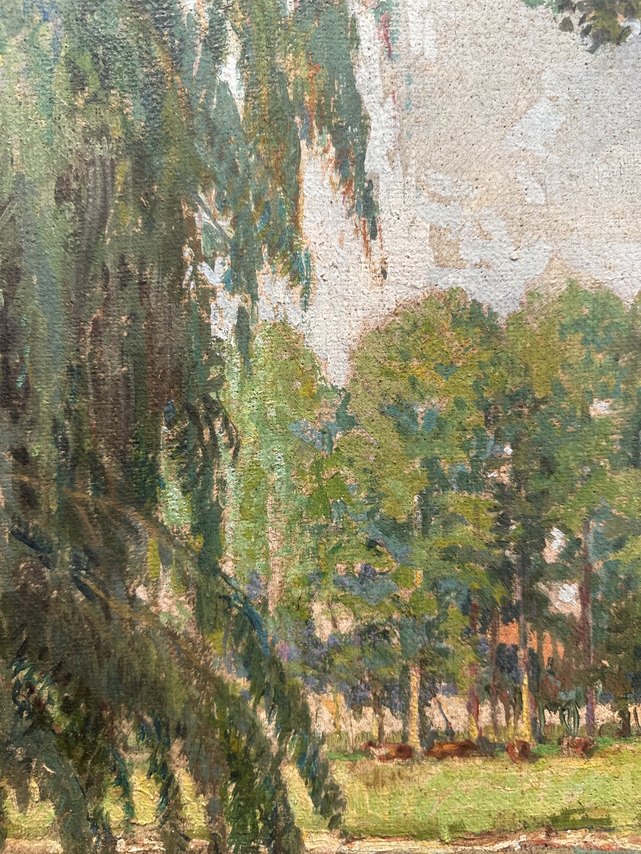  Fauconnier (19 / 20th Century) River Landscape With A Boat Oil On Canvas.french Landscape-photo-4