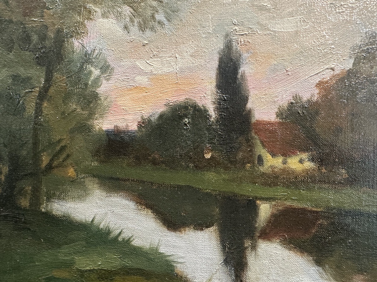 Marcel Cosson (1878-1956) - River Landscape At Dusk - Oil-photo-4