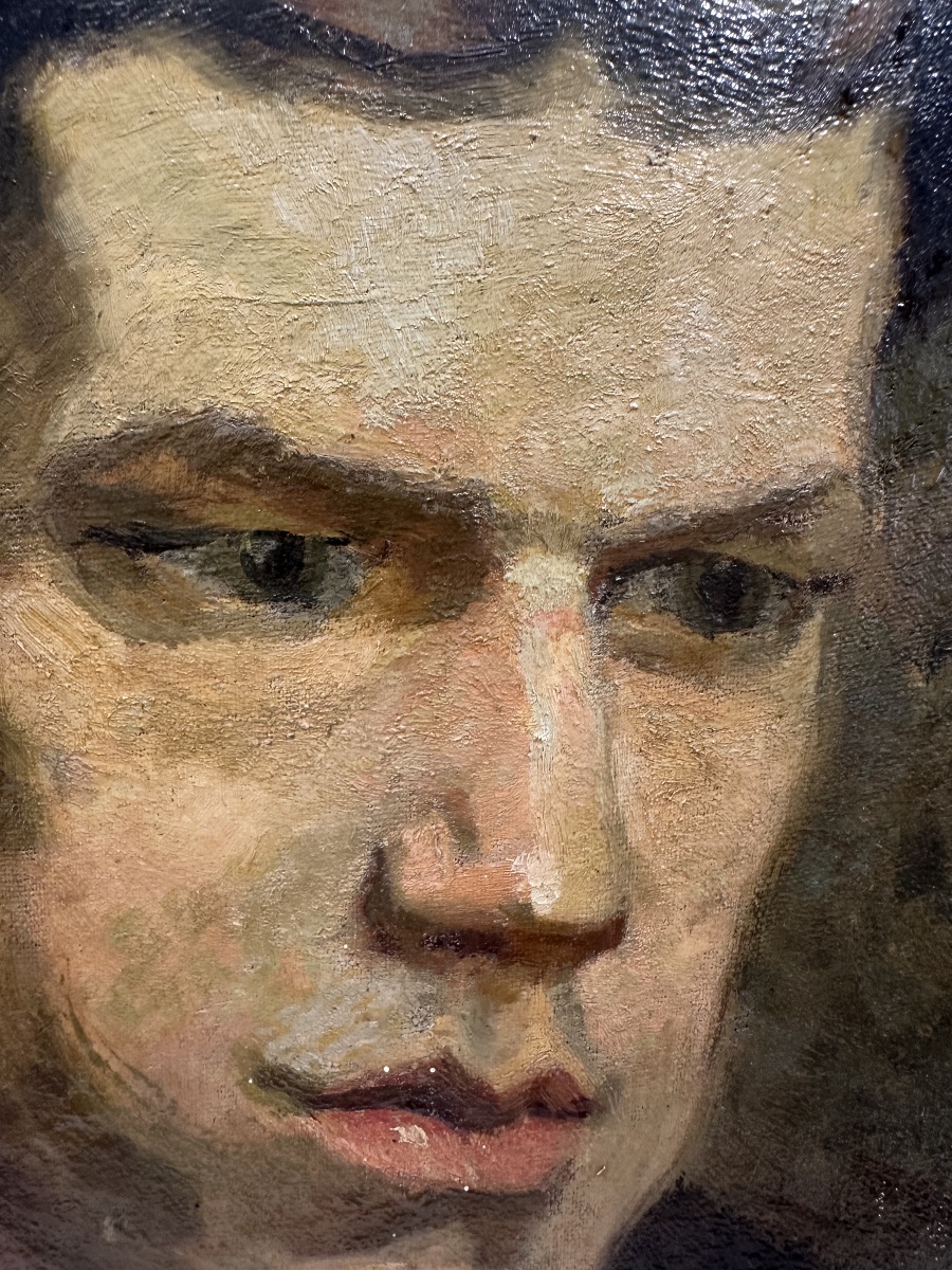 R. Abadie (?), École française, daté 1924 Portrait d'homme au regard grave-photo-3
