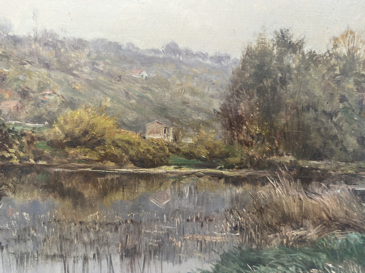 Gabriel Mathieu (1843-1921) - Riverbank, Crozant School - Oil-photo-2