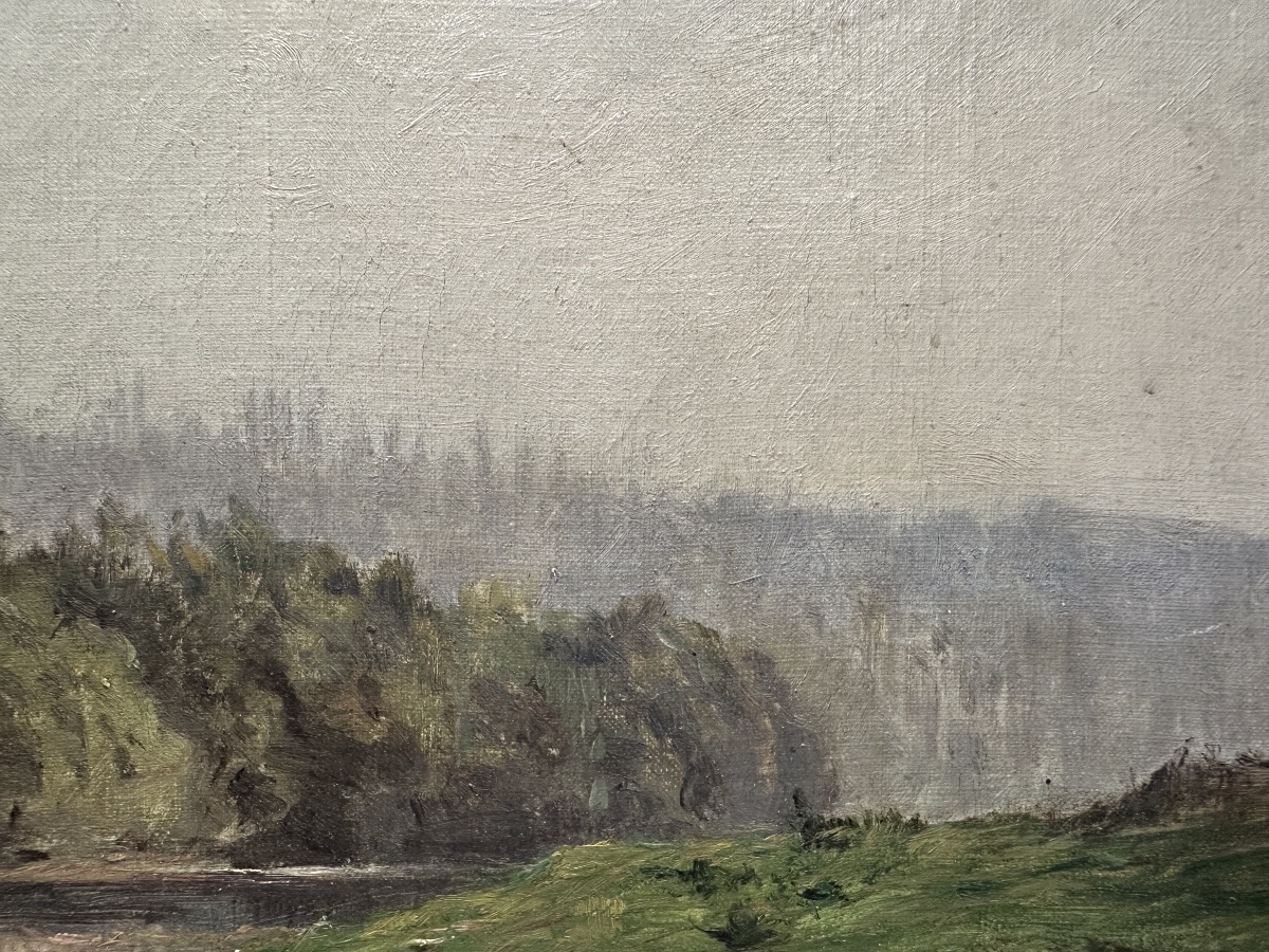 Gabriel Mathieu (1843-1921) - Riverbank, Crozant School - Oil-photo-1