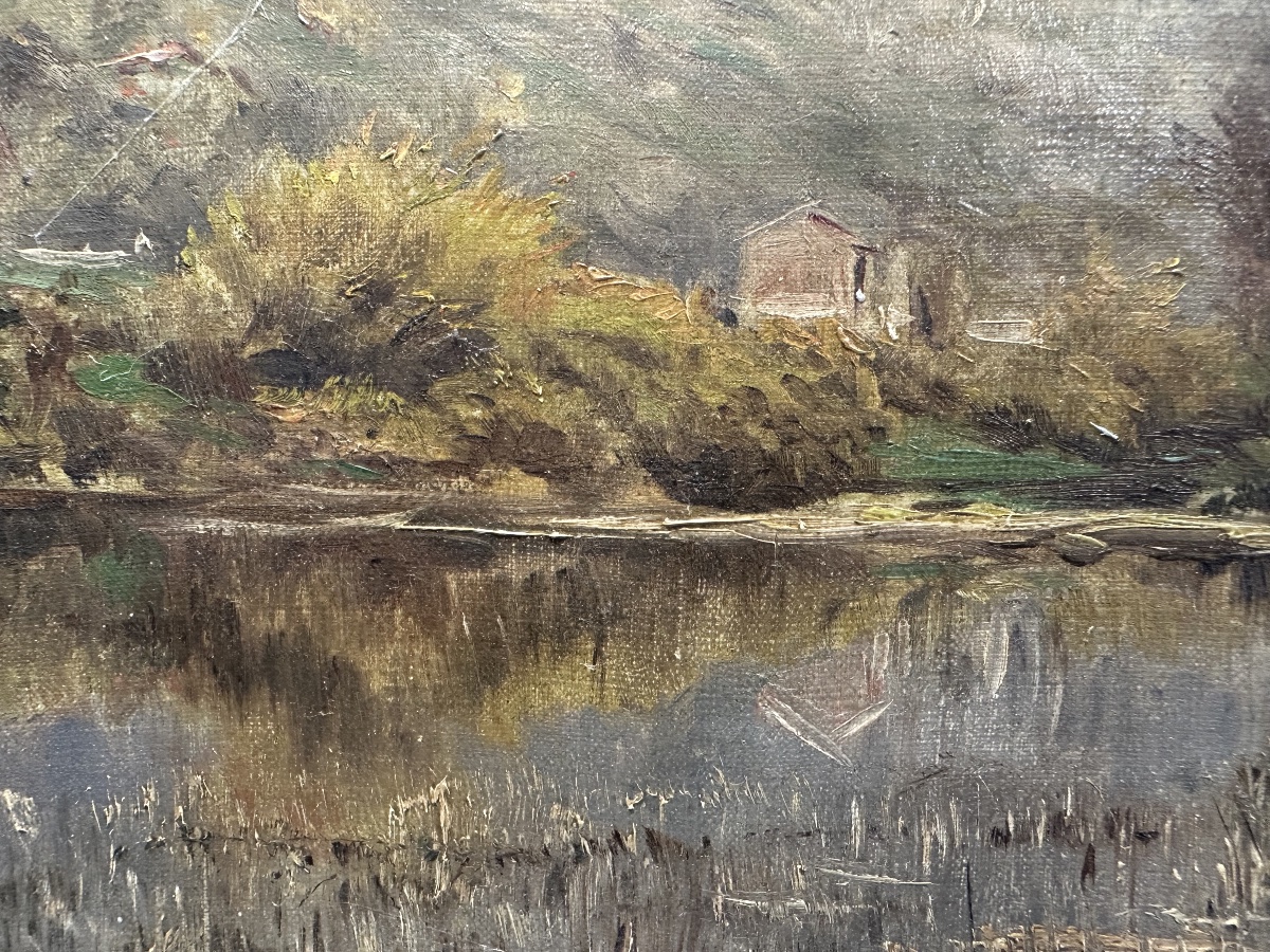 Gabriel Mathieu (1843-1921) - Riverbank, Crozant School - Oil-photo-2