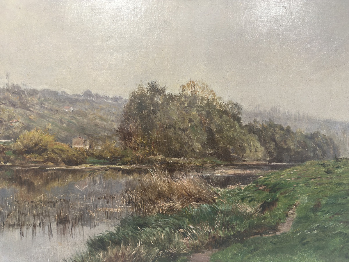 Gabriel Mathieu (1843-1921) - Riverbank, Crozant School - Oil-photo-5