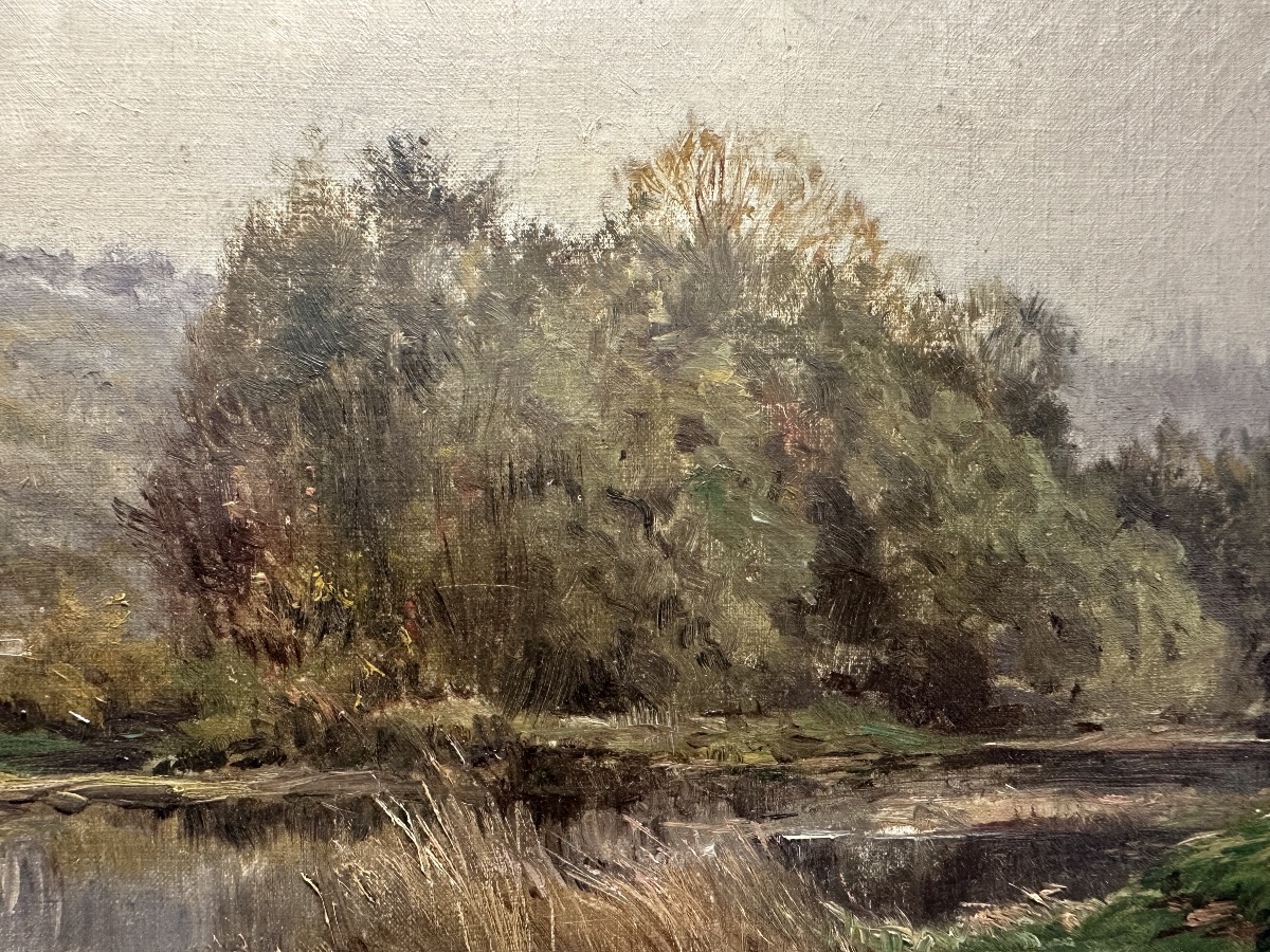 Gabriel Mathieu (1843-1921) - Riverbank, Crozant School - Oil-photo-6