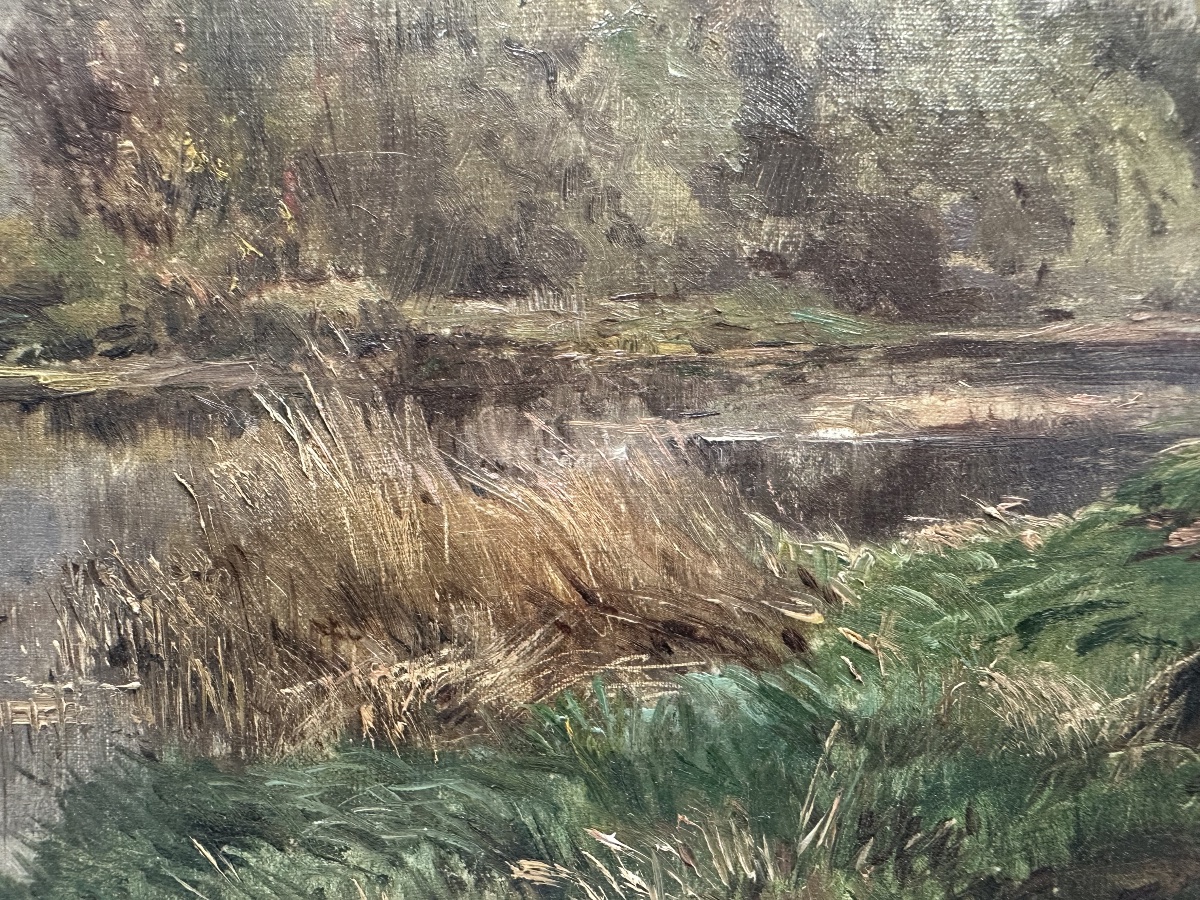 Gabriel Mathieu (1843-1921) - Riverbank, Crozant School - Oil-photo-8
